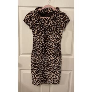 Etcetera Leopard Print Velvet Cap Sleeves Scarf Neck Sheath Dress, 0